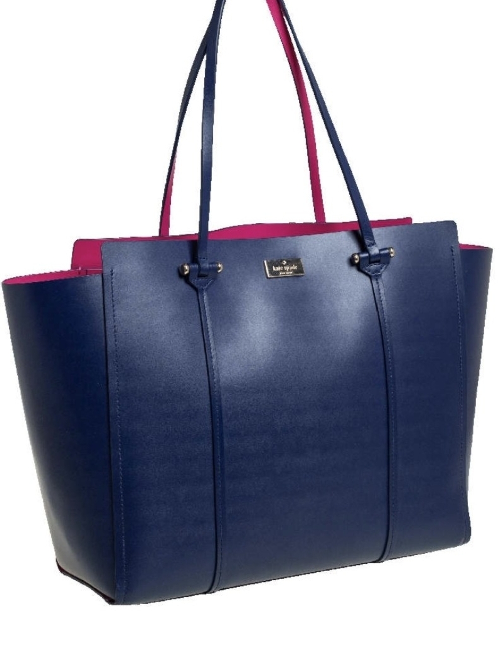 kate spade navy tote with hot pink interior trim